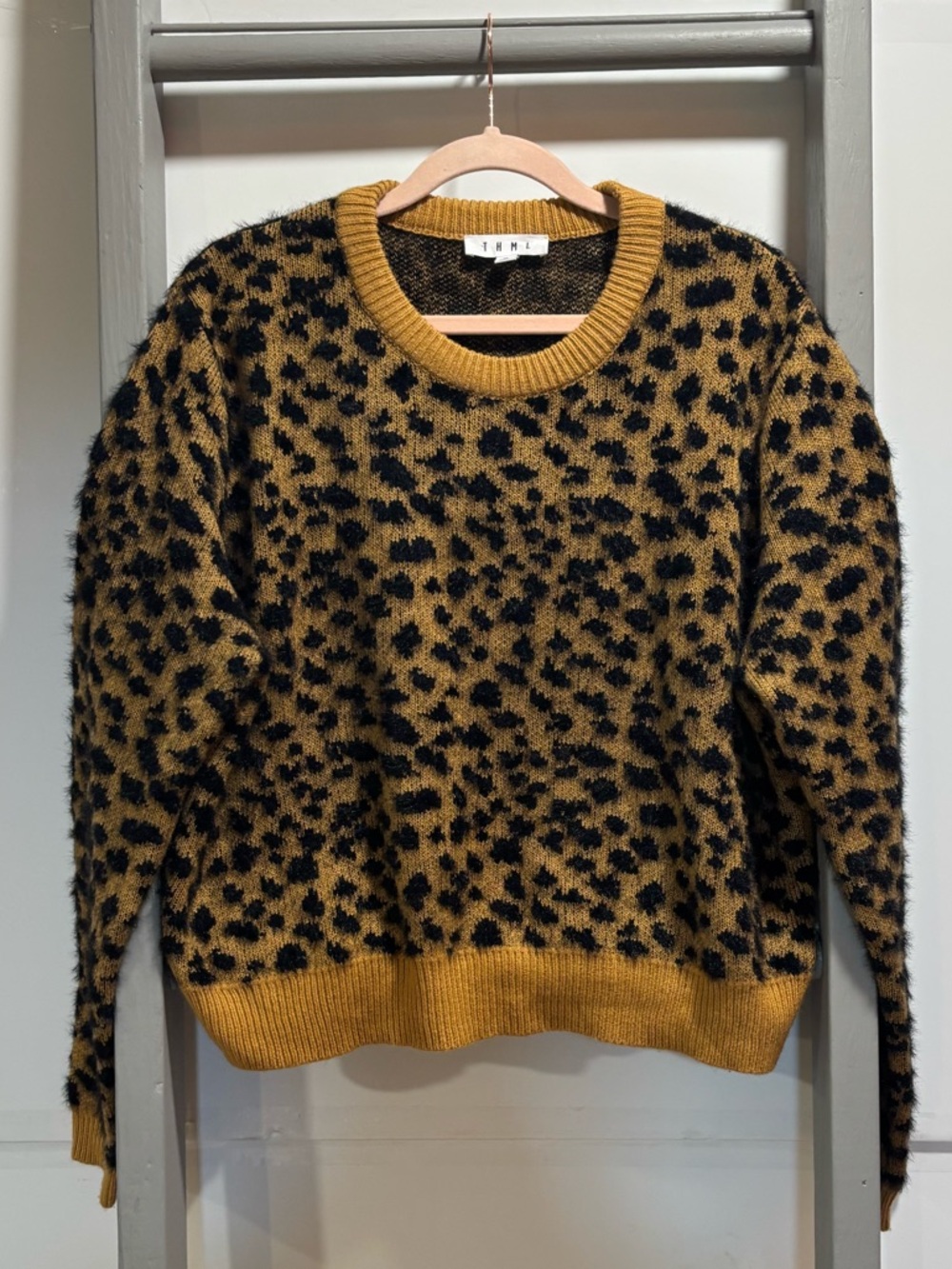 THML women’s Med Leopard Print crop Sweater, boutique, eclectic, indie rocker
